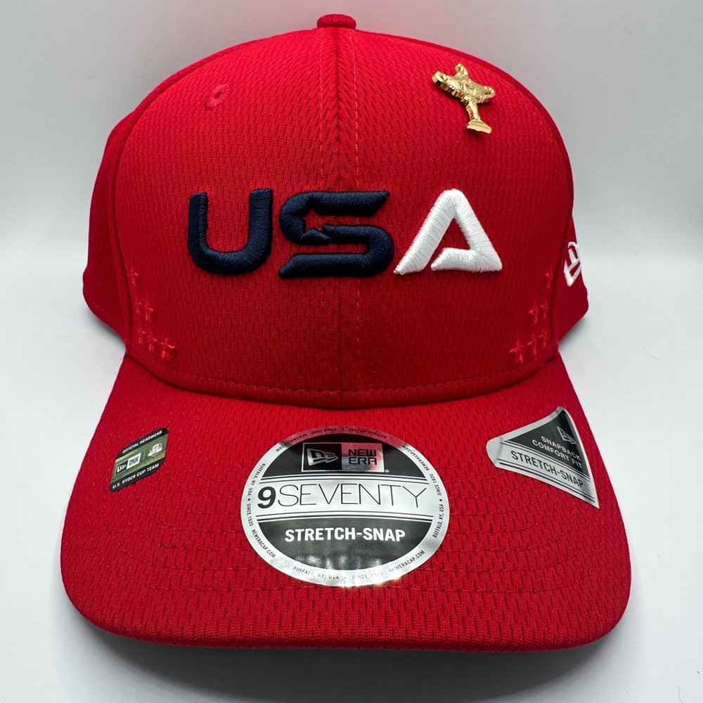 New Era Ryder Cup Team USA Sunday Red Team Cap with Gold trophy Pin